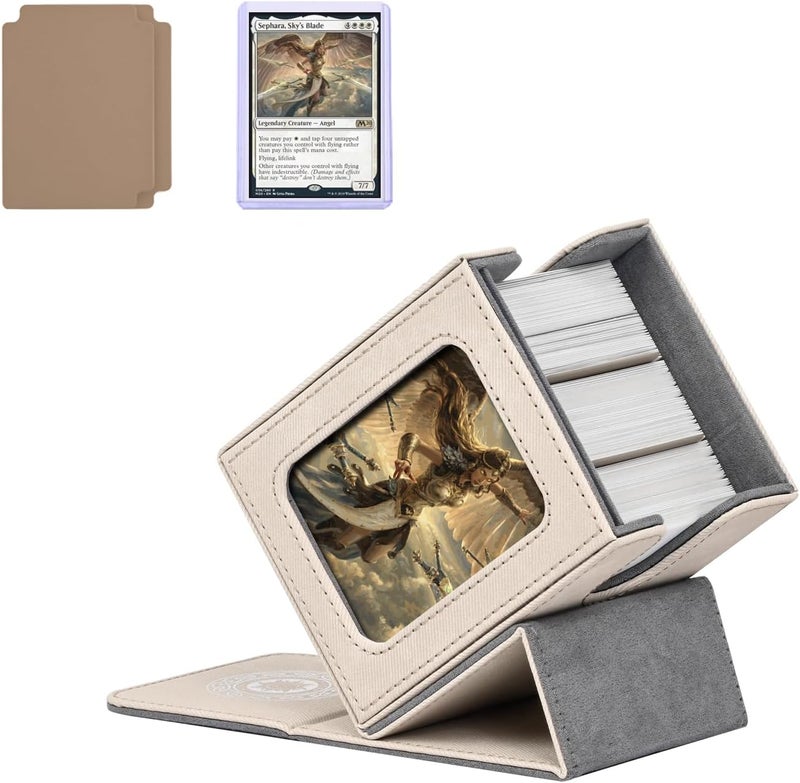 Infinity Guard Card Deck Box for MTG with Commander Display for 100+ Double Sleeved Cards, Magnetic Card Storage Box Fits for TCG Sports Trading Cards (Sand&Grey) - Image 1